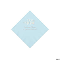 Light Blue Engaged Personalized Napkins with Silver Foil - Beverage