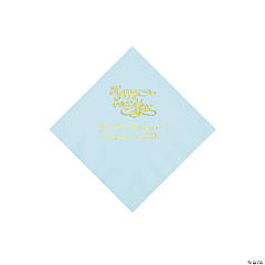 Light Blue Happy Ever After Personalized Napkins with Gold Foil - Beverage