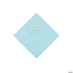 Light Blue Happy New Year Personalized Napkins with Silver Foil - Beverage