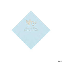 Light Blue Hearts Personalized Napkins with Silver Foil - Beverage
