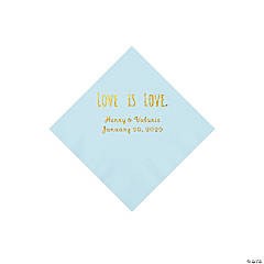 Light Blue Love is Love Personalized Napkins with Gold Foil - Beverage