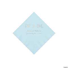 Light Blue Love is Love Personalized Napkins with Silver Foil - Beverage