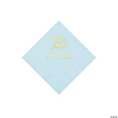 Light Blue Love Is Sweet Personalized Napkins with Gold Foil - Beverage