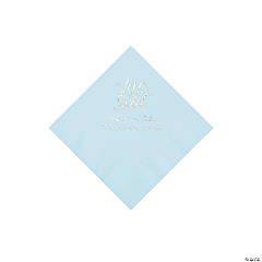 Light Blue Love Is Sweet Personalized Napkins with Silver Foil - Beverage