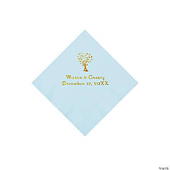 Light Blue Love Tree Personalized Napkins with Gold Foil – Beverage