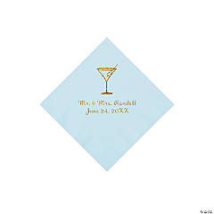 Light Blue Martini Glass Personalized Napkins with Gold Foil - Beverage