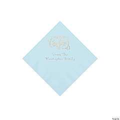 Light Blue Merry Christmas Personalized Napkins with Silver Foil - Beverage
