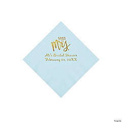 Light Blue Miss to Mrs. Personalized Napkins with Gold Foil - Beverage
