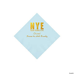 Light Blue New Year’s Eve Personalized Napkins with Gold Foil - Beverage