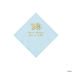 Light Blue Rose Personalized Napkins with Gold Foil - Beverage