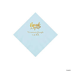 Light Blue Thank You Personalized Napkins with Gold Foil - Beverage