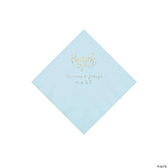 Light Blue Thank You Personalized Napkins with Silver Foil - Beverage