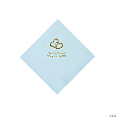 Light Blue Two Hearts Personalized Napkins with Gold Foil - Beverage