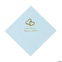 Light Blue Two Hearts Personalized Napkins with Gold Foil - Luncheon