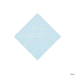 Light Blue We Do Personalized Napkins with Silver Foil - Beverage