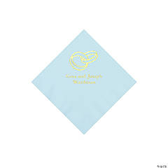 Light Blue Wedding Ring Personalized Napkins with Gold Foil - Beverage