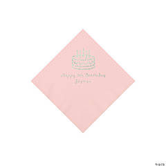 Light Pink Birthday Cake Personalized Napkins with Silver Foil - Beverage