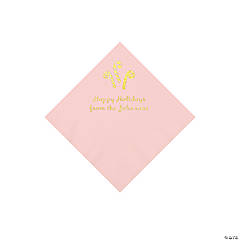 Light Pink Candy Cane Personalized Napkins with Gold Foil – Beverage