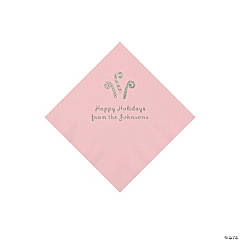 Light Pink Candy Cane Personalized Napkins with Silver Foil – Beverage
