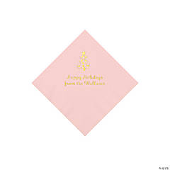 Light Pink Christmas Tree Personalized Napkins with Gold Foil – Beverage