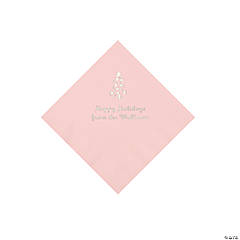 Light Pink Christmas Tree Personalized Napkins with Silver Foil – Beverage