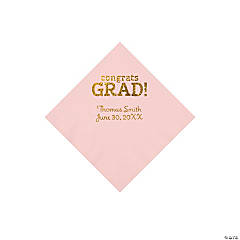 Light Pink Congrats Grad Personalized Napkins with Gold Foil - Beverage