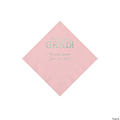 Light Pink Congrats Grad Personalized Napkins with Silver Foil - Beverage