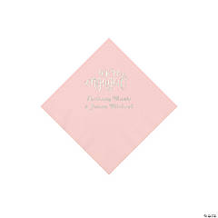 Light Pink Engaged Personalized Napkins with Silver Foil - Beverage