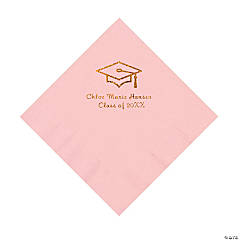 Light Pink Grad Mortarboard Personalized Napkins with Gold Foil – 50 Pc. Luncheon