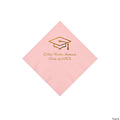 Light Pink Grad Mortarboard Personalized Napkins with Gold Foil – Beverage