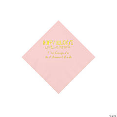 Light Pink Happy Holidays Personalized Napkins with Gold Foil – Beverage