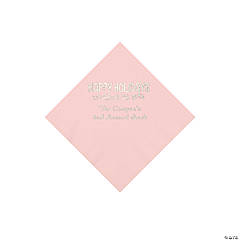 Light Pink Happy Holidays Personalized Napkins with Silver Foil – Beverage