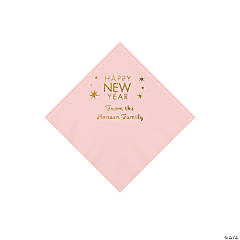 Light Pink Happy New Year Personalized Napkins with Gold Foil - Beverage