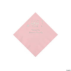 Light Pink Happy New Year Personalized Napkins with Silver Foil - Beverage