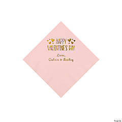 Light Pink Happy Valentine’s Day Personalized Napkins with Gold Foil - Beverage