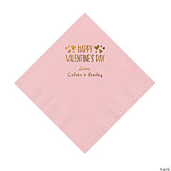 Light Pink Happy Valentine’s Day Personalized Napkins with Gold Foil - Luncheon