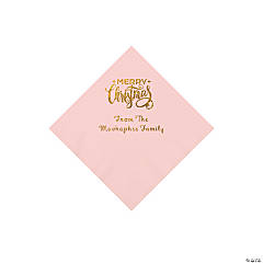 Light Pink Merry Christmas Personalized Napkins with Gold Foil - Beverage