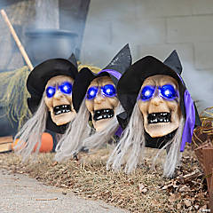 Light-Up Witch Head Yard Stake Halloween Decorations - 3 Pc.