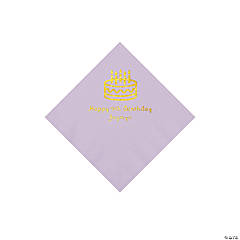 Lilac Birthday Cake Personalized Napkins with Gold Foil - Beverage