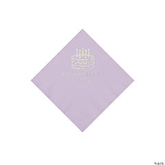 Lilac Birthday Cake Personalized Napkins with Silver Foil - Beverage