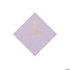Lilac Christmas Tree Personalized Napkins with Gold Foil – Beverage