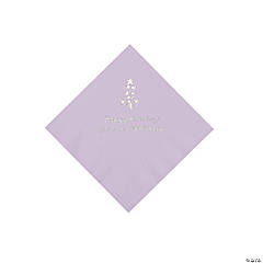 Lilac Christmas Tree Personalized Napkins with Silver Foil – Beverage