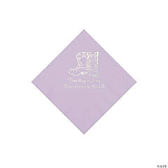 Lilac Cowboy Boots Personalized Napkins with Silver Foil - Beverage
