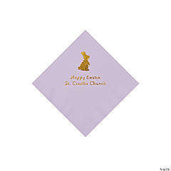 Lilac Easter Bunny Personalized Napkins with Gold Foil - Beverage