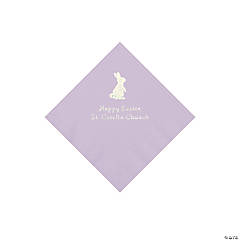 Lilac Easter Bunny Personalized Napkins with Silver Foil - Beverage