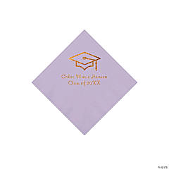 Lilac Grad Mortarboard Personalized Napkins with Gold Foil – Beverage