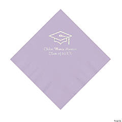 Lilac Grad Mortarboard Personalized Napkins with Silver Foil – 50 Pc. Luncheon