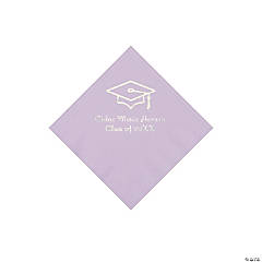 Lilac Grad Mortarboard Personalized Napkins with Silver Foil – Beverage