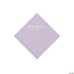 Lilac Happy Holidays Personalized Napkins with Silver Foil – Beverage