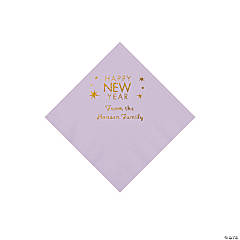 Lilac Happy New Year Personalized Napkins with Gold Foil - Beverage